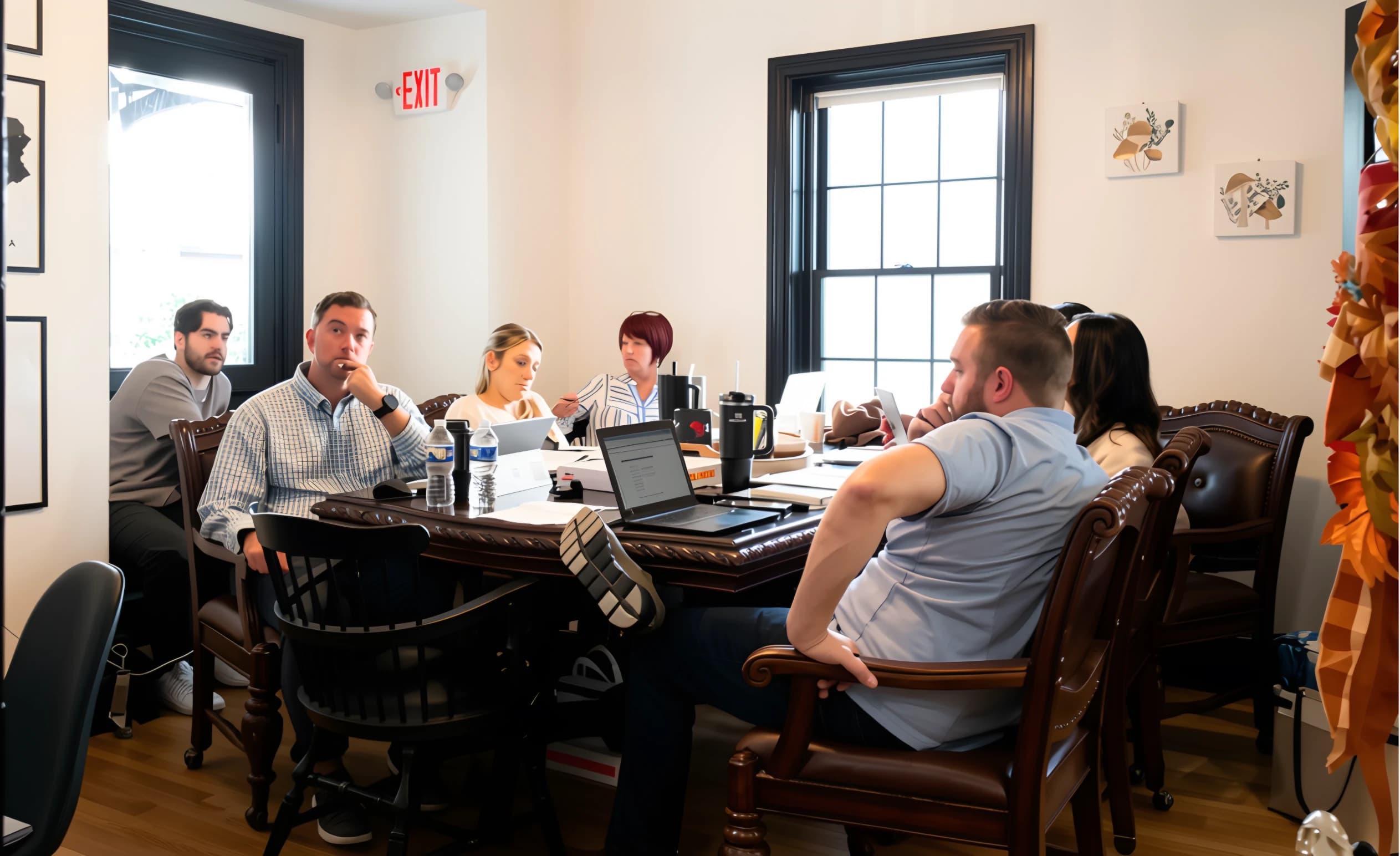 Foraker agents and staff working together at a company meeting