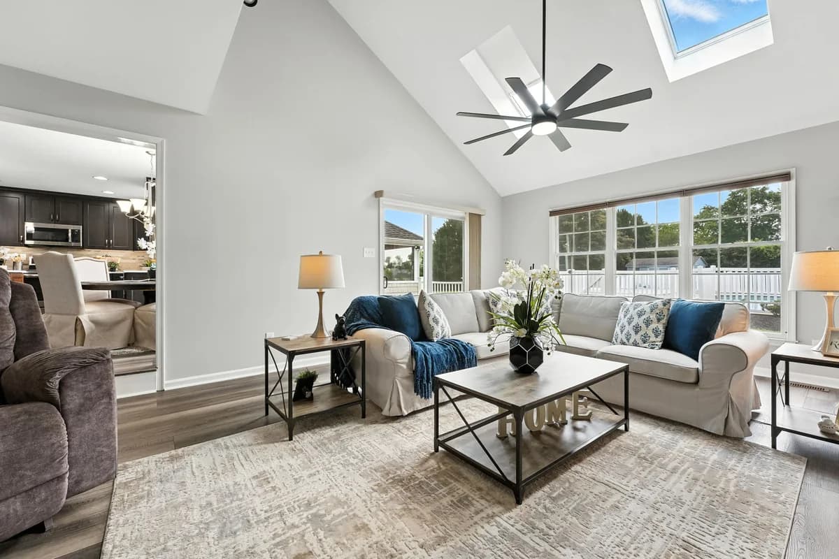 Vaulted living room with natural light